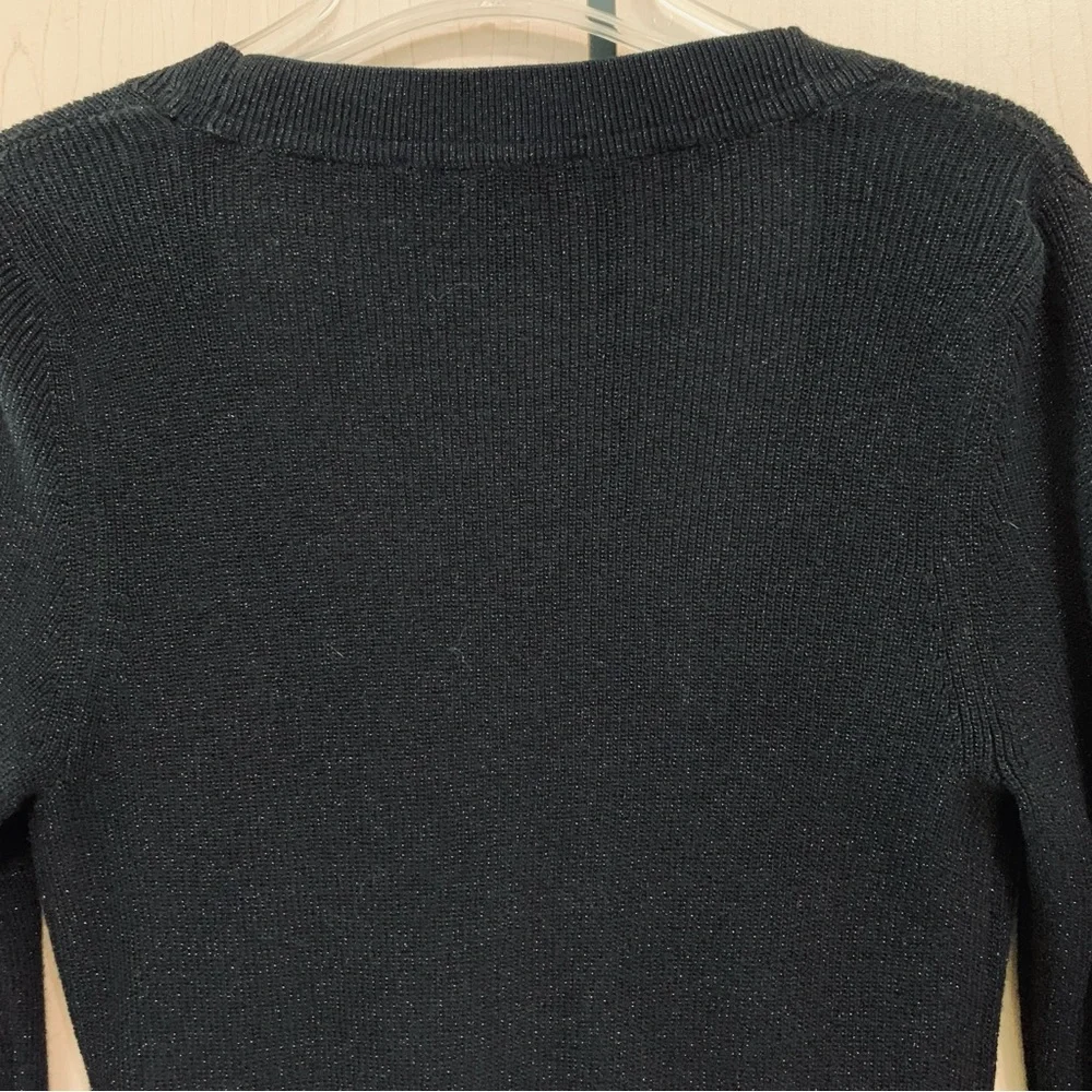 White House Black Market Women's Pullover Shimmer V-Neck Wrap Sweater Black‎ M